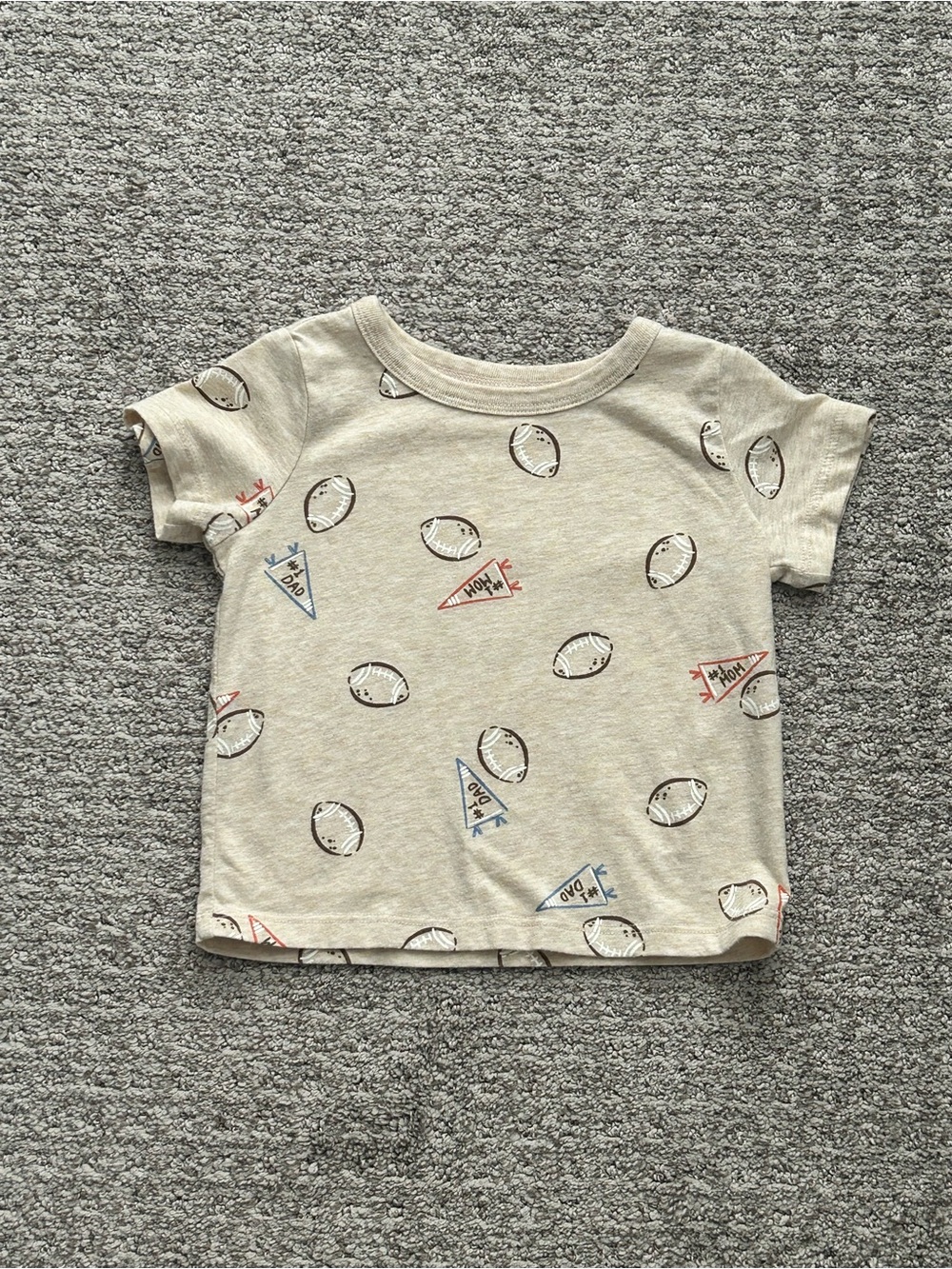 First Impressions Cream Short Sleeve Tee with Football & Pennant Print